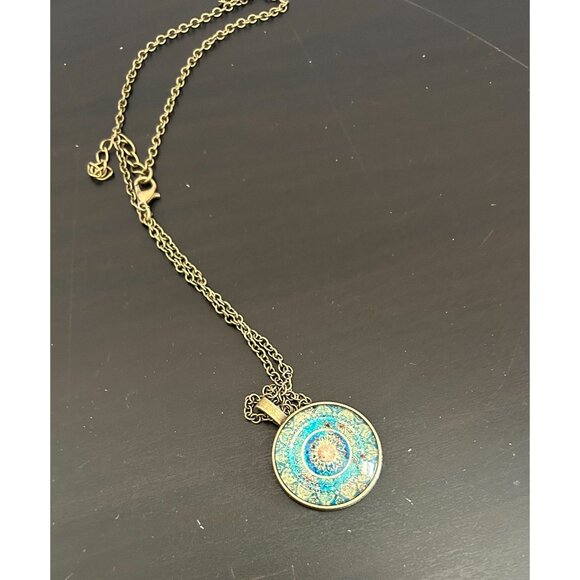 Kaleidoscope Pendant Chain Necklace Gold Tone Indian Mandala Om Hippy Buddhist - Picture 4 of 6